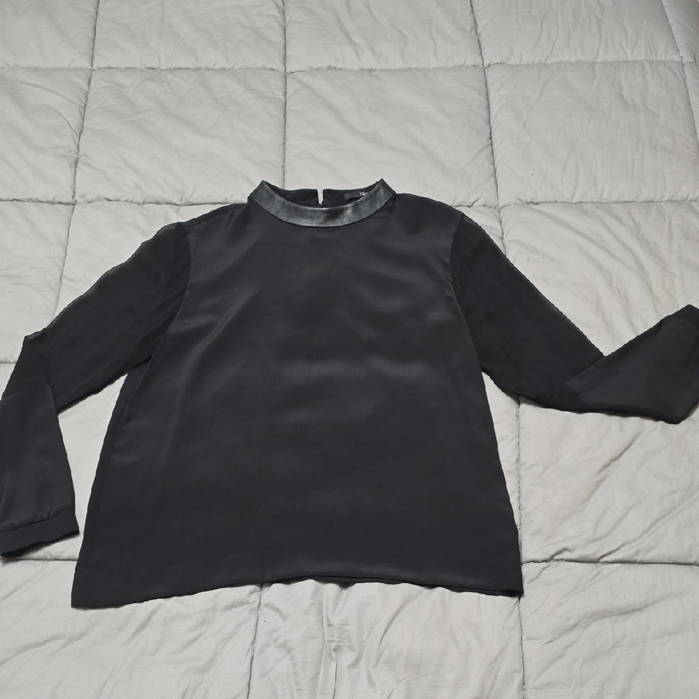 Tibi Black Silk And Leather Blouse